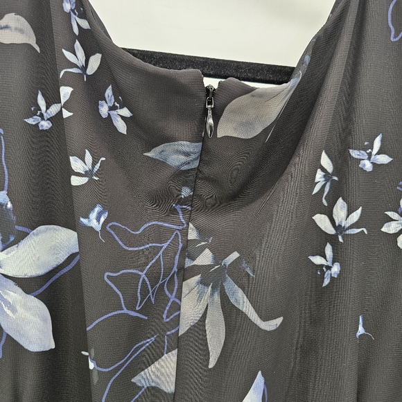 Adrianna Papell Blk/Blue Floral Printed Chiffon Formal Event Gown Womens 20W - Picture 7 of 9